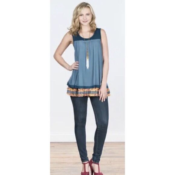 Matilda Jane School Spirit Multi Layered Tank Top Floral And Solid Size Small - Picture 1 of 12